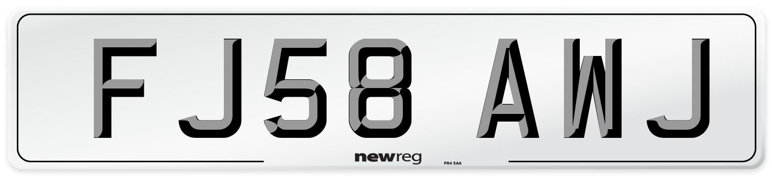 FJ58 AWJ Number Plate from New Reg